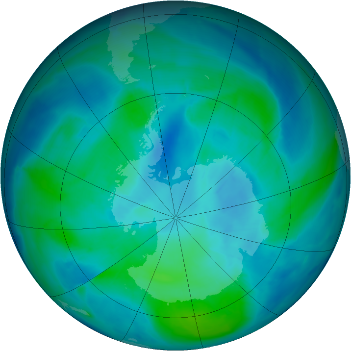 Antarctic ozone map for 21 February 2015